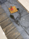 Gray color soft assam silk saree with zari weaving work