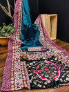 Firoji color muslin silk saree with digital printed work