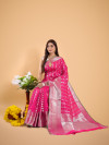 Pink color banarasi silk  saree with zari weaving work
