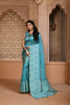 Sea green color handloom raw silk saree with woven design