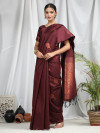 Brown color soft silk saree with zari weaving work