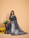 Black color banarasi silk  saree with zari weaving work