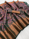 Bottle green color soft silk saree with zari weaving work