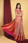 Gajari color kanchipuram silk saree with digital printed work