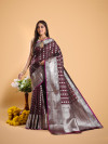 Brown color Banarasi silk  saree with zari weaving work