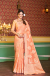 Peach color soft cotton saree with lakhnavi work