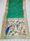Two tone parrot green color paithani silk saree with zari weaving work