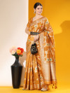 Mustard yellow color tussar silk saree with zari woven work