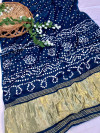 Navy blue color soft hand bandhej silk saree with zari weaving work