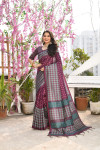 Magenta color tussar silk saree with printed work