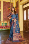 Navy blue color katan silk saree with zari weaving work