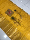 Yellow color soft assam silk saree with zari weaving work