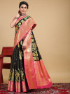 Black color kanchipuram silk saree with kalamkari weaving design