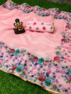 Baby pink color organza silk saree with digital printed work