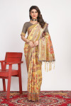 Light yellow color cotton silk saree with woven design