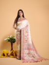 Off white color soft banarasi silk saree with zari weaving work