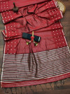 Maroon color soft cotton saree with woven design
