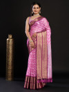 Baby pink color kanjivaram silk saree with zari weaving work