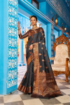 Black color katan silk saree with zari weaving work