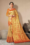 Beige color kanchipurm silk saree with zari weaving work