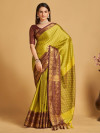 Parrot green color cotton silk saree with woven design