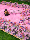 Baby pink color organza silk saree with digital printed work