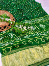 Mahendi green color soft hand bandhej gajji silk saree with zari weaving work