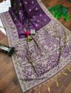 Magenta color soft raw silk saree with woven design