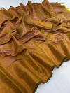 Mustard yellow color soft silk saree with zari weaving work