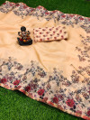 Beige color organza silk saree with digital printed work