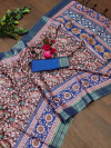 Brown color tussar silk saree with kalamkari printed design