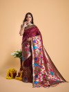 Maroon color paithani silk saree with zari weaving work