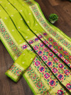 Parrot green color banarasi silk  saree with zari weaving work