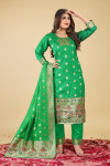 Green color paithani silk unstitched dress