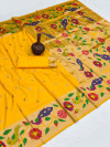 Yellow color paithani silk saree with zari weaving work