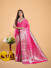 Pink color Banarasi silk  saree with zari weaving work