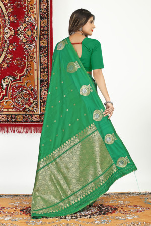 Green color kanchipuram silk saree with zari weaving work