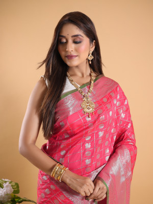 Gajari color Banarasi silk  saree with zari weaving work