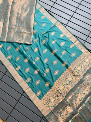 Rama green color banarasi silk saree with zari weaving work