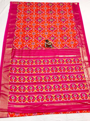 Orange color soft cotton patola saree with foil printed work