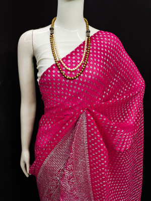 Pink color soft georgette saree with foil printed work