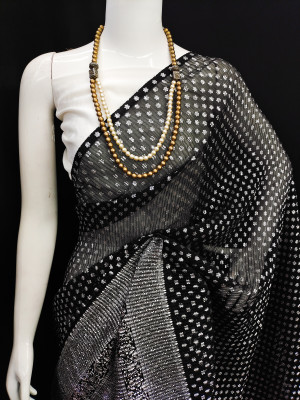 Black color soft georgette saree with foil printed work