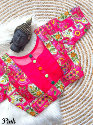 Pink color malai silk with multi codding work blouse