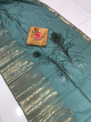 Firoji color soft assam silk saree with zari weaving work