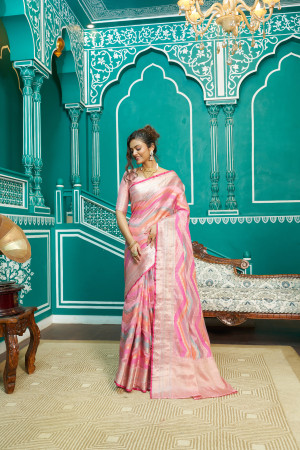 Multi color soft organza silk saree with zari weaving work