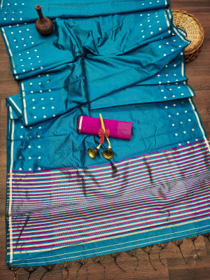 Firoji color soft cotton saree with woven design