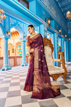 Magenta color katan silk saree with zari weaving work