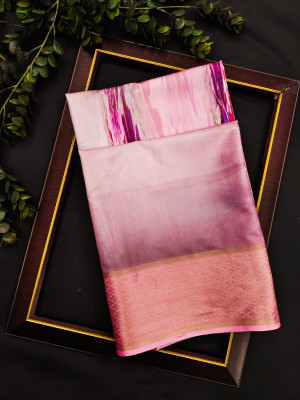 Baby pink color satin silk saree with printed work