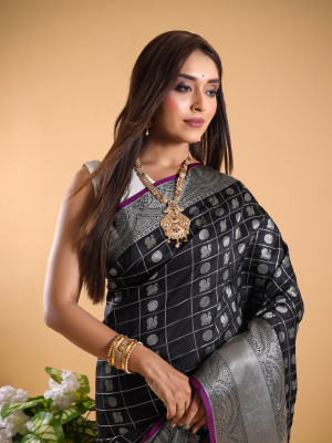 Black color banarasi silk  saree with zari weaving work