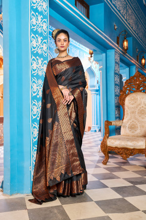 Black color katan silk saree with zari weaving work